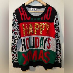 Feeling Festive Christmas Sweater Sze L w/Festive Sequins Holiday Office Party